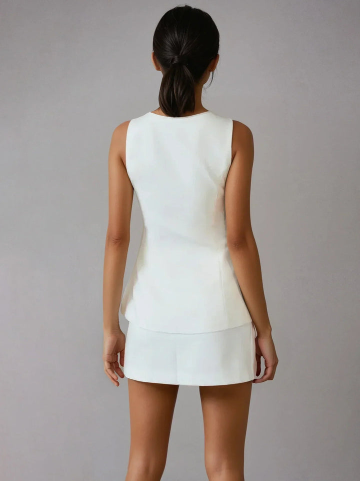 Set fustă fără mâneci cu guler pătrat elegant