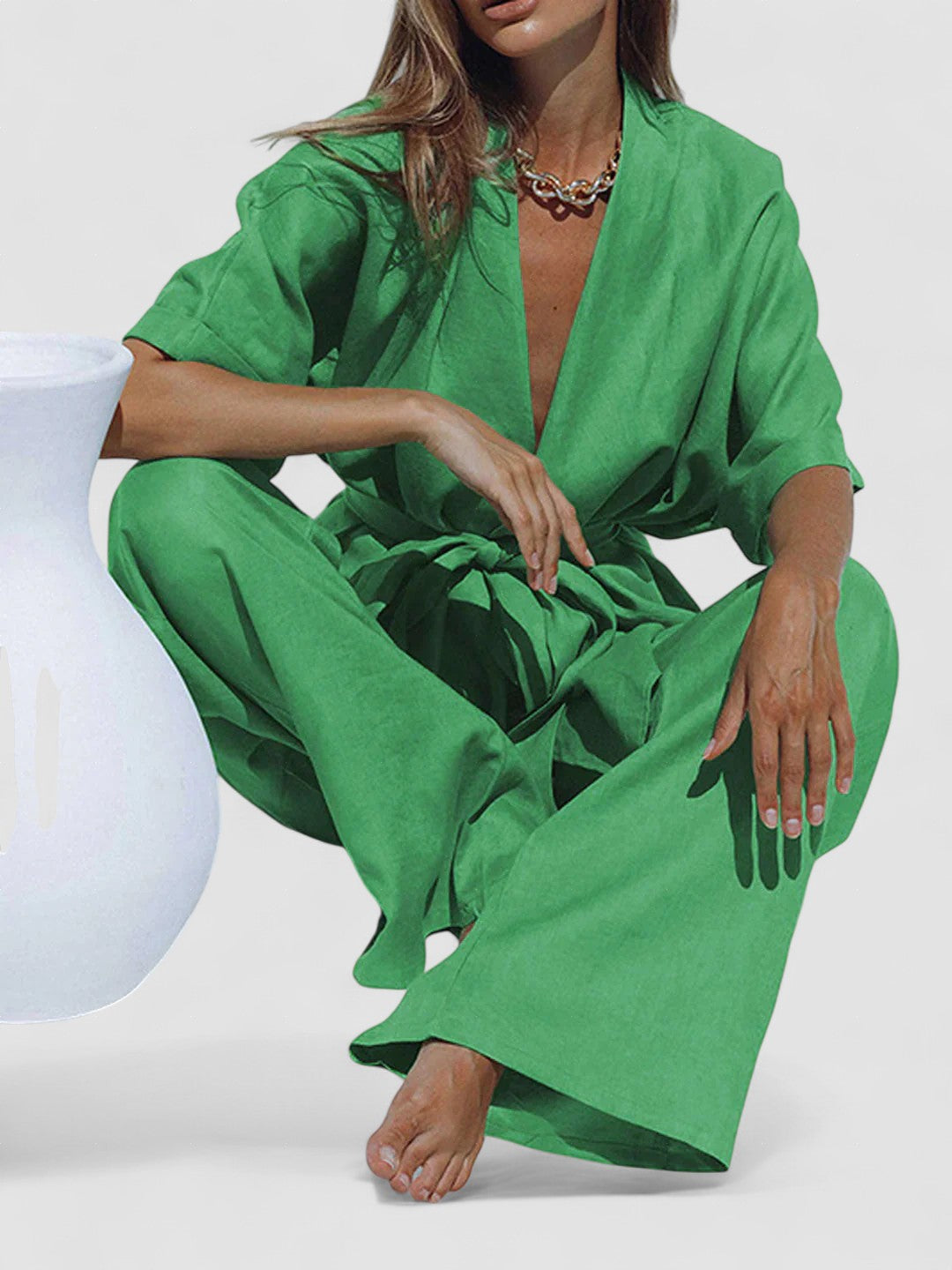 Set de pantaloni cu design oversized, legat în talie