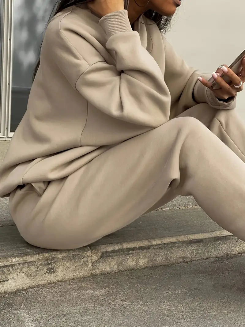 Set Casual Asortat cu Glugă și Culoare Solidă