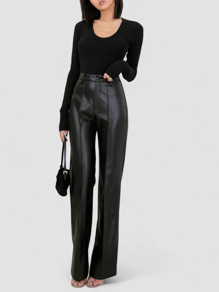 Pantaloni Eleganți din Eco-Piele cu Talie Înaltă
