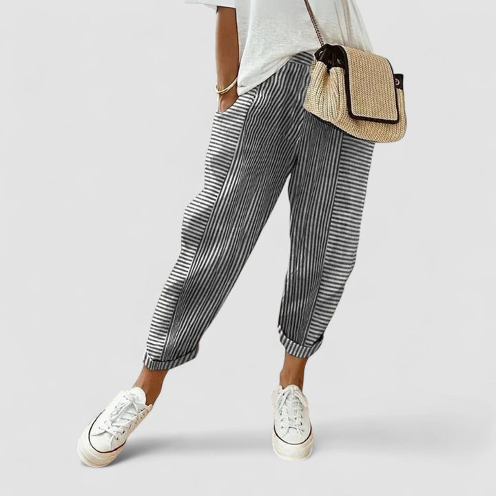 Celia | Pantaloni din Bumbac Rayat Clasic