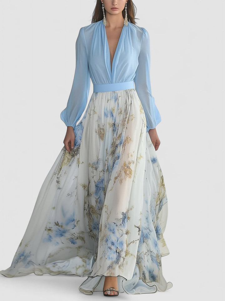 Dolores – Rochie Lungă Damă cu Motiv Floral de Vară Naturală