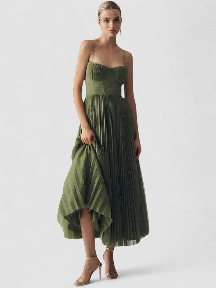 Beatriz – Rochie Damă Midi Plisată și Croi Ajustat Elegant