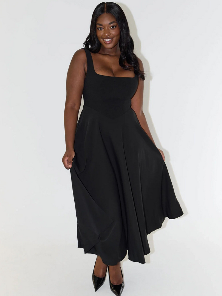 Fioren – Rochie Midi de Damă Elegantă cu Decolteu Pătrat