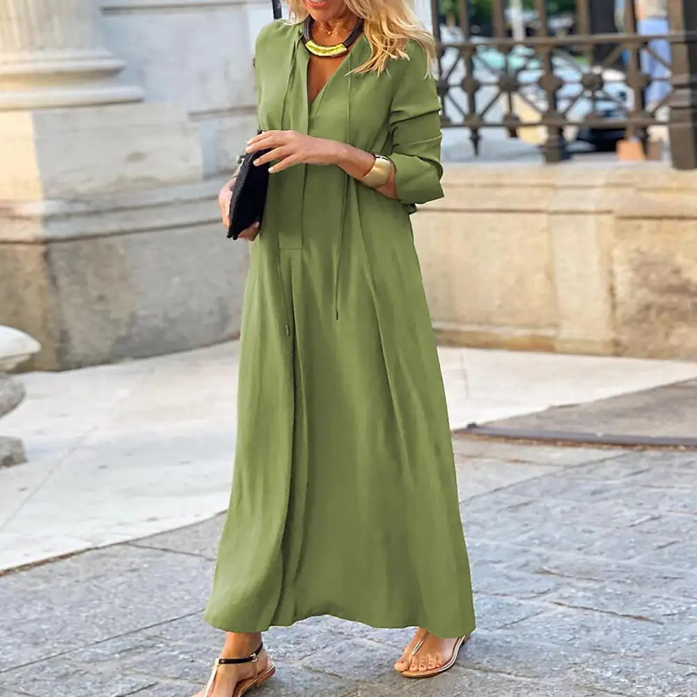 Jytte – Rochie de Damă Maxi Lejeră cu Decolteu în V Elegantă