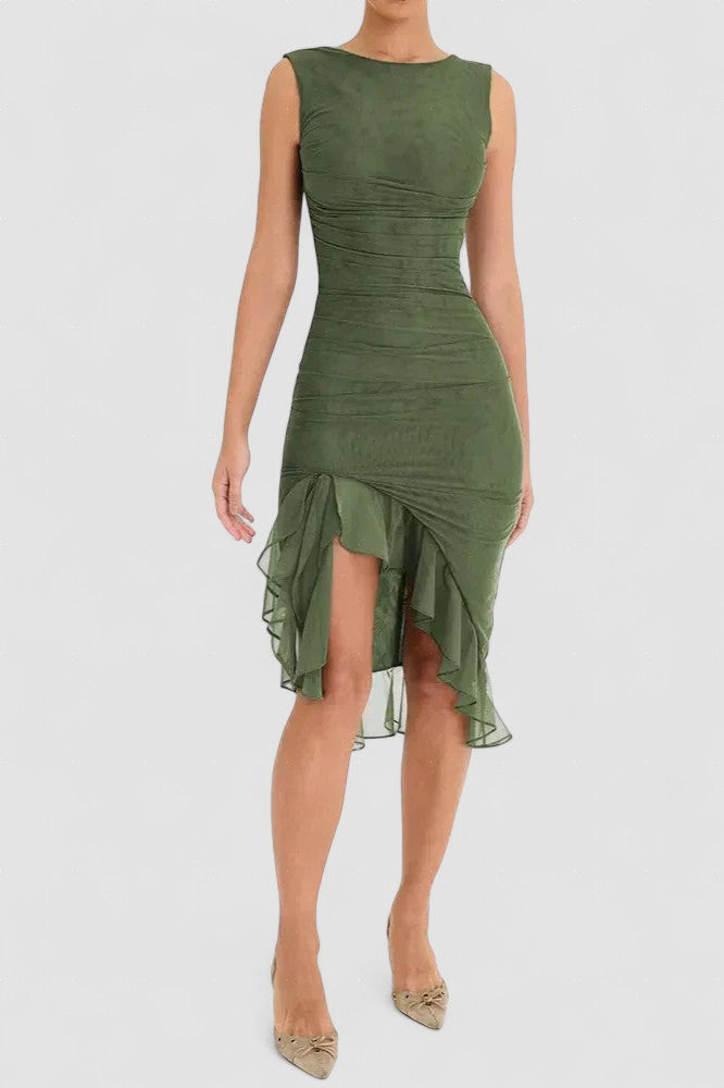 Amara – Rochie Midi de Damă Elegantă cu Volane