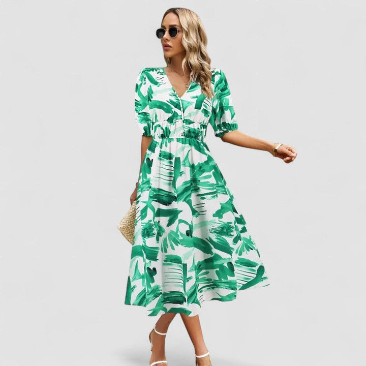 Kristien – Rochie Midi Elegantă de Damă cu Decolteu în V Verde