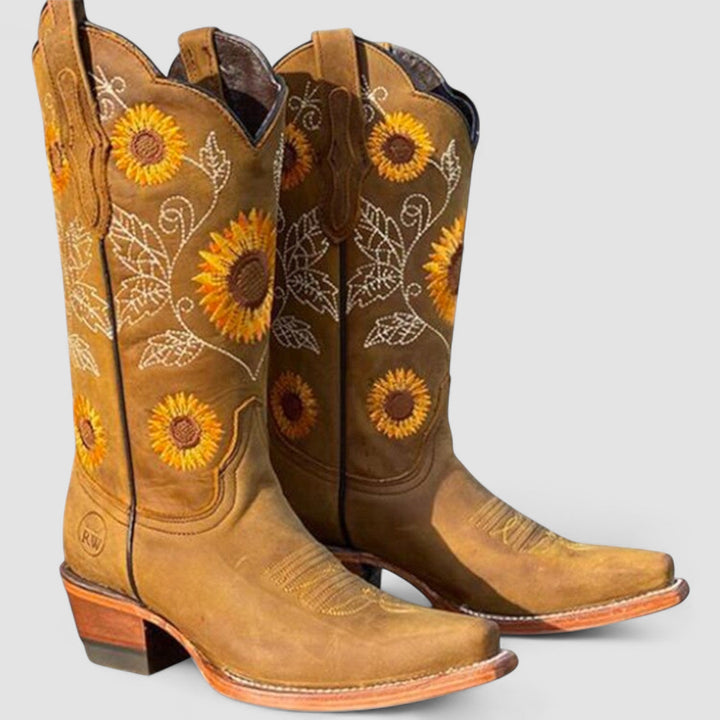 Sofia Delane – Botine de Damă Western cu Toc Stil Sunbloom