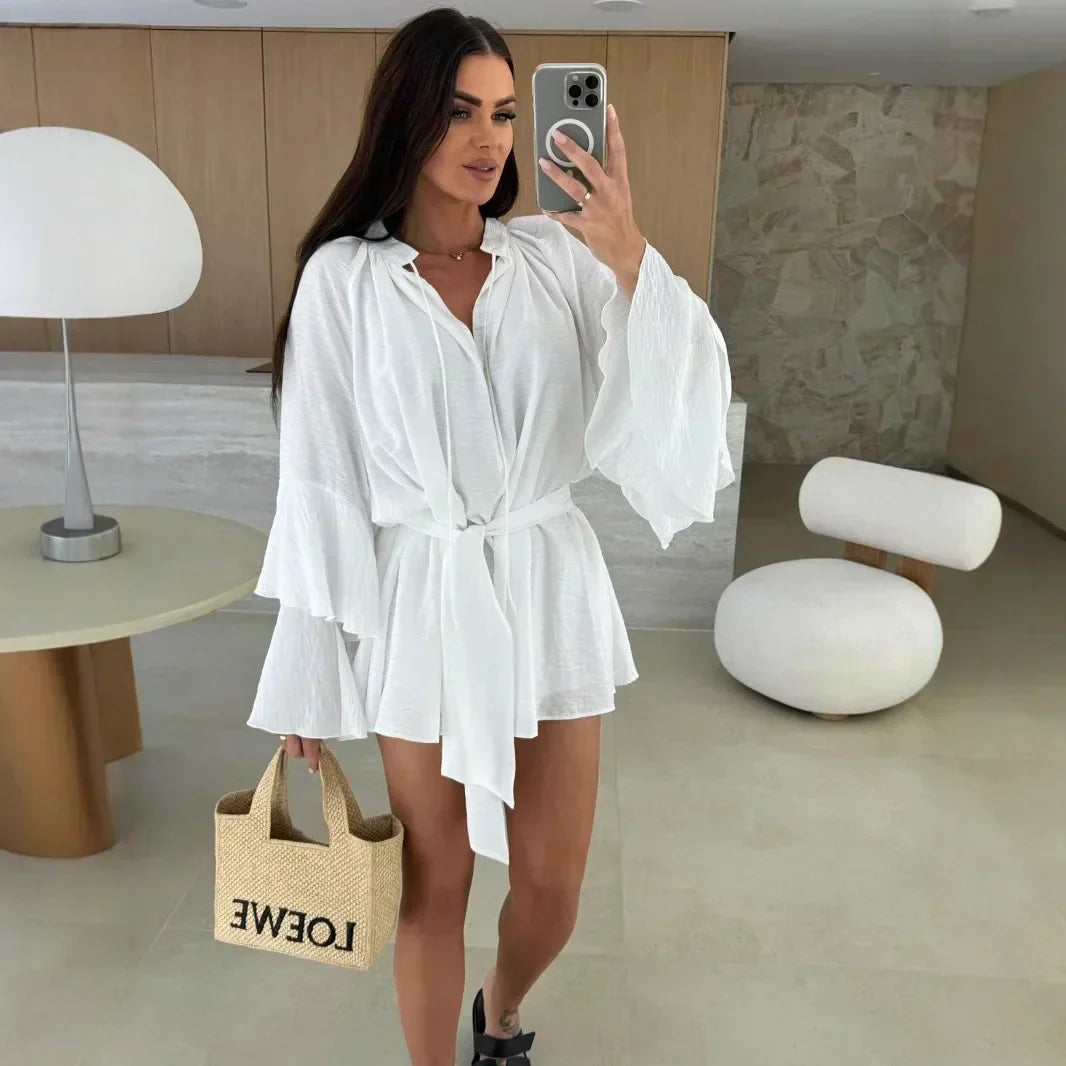 Dina™ | Rochie cămașă lejeră cu curea