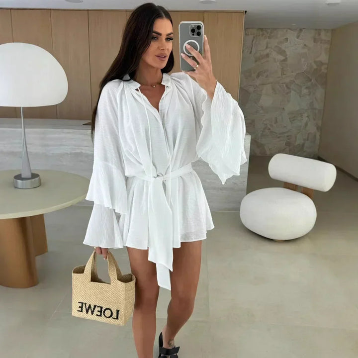 Dina™ | Rochie cămașă lejeră cu curea