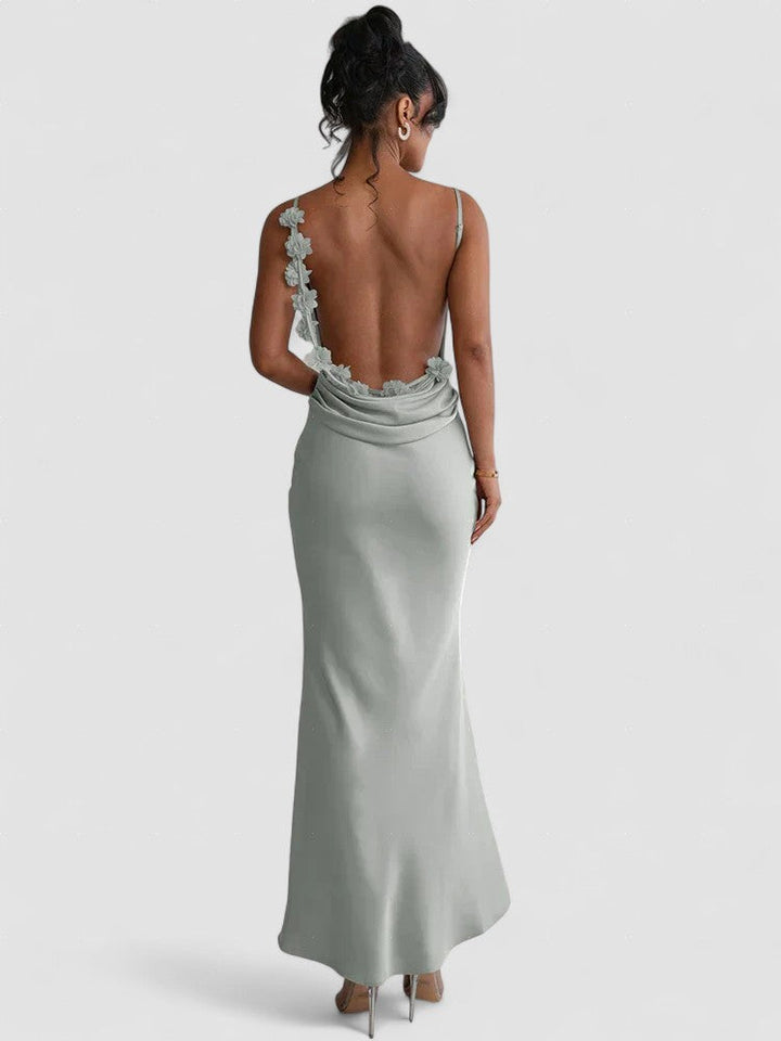 Romina – Rochie Maxi Florală Eleganta Fără Spate