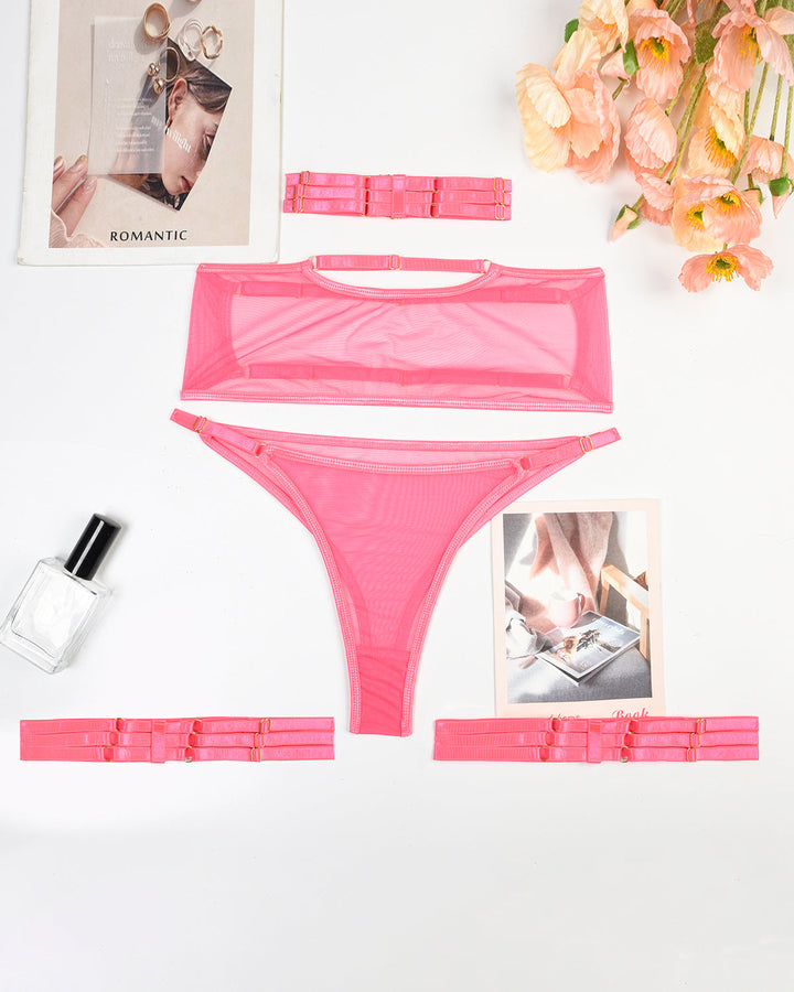 Eline™ | Set de Lenjerie din Mesh Transparent 4 Piese cu Sutien & Funda