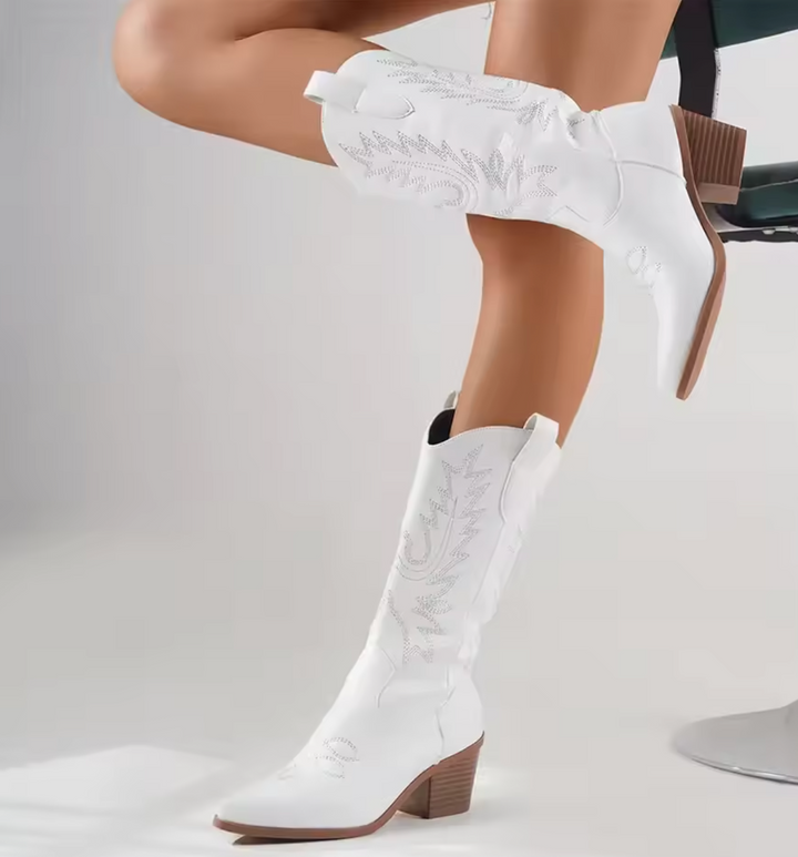 Missie – Botine de Damă Western din Piele cu Toc Lat