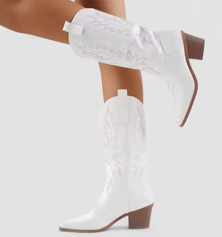 Missie – Botine de Damă Western din Piele cu Toc Lat