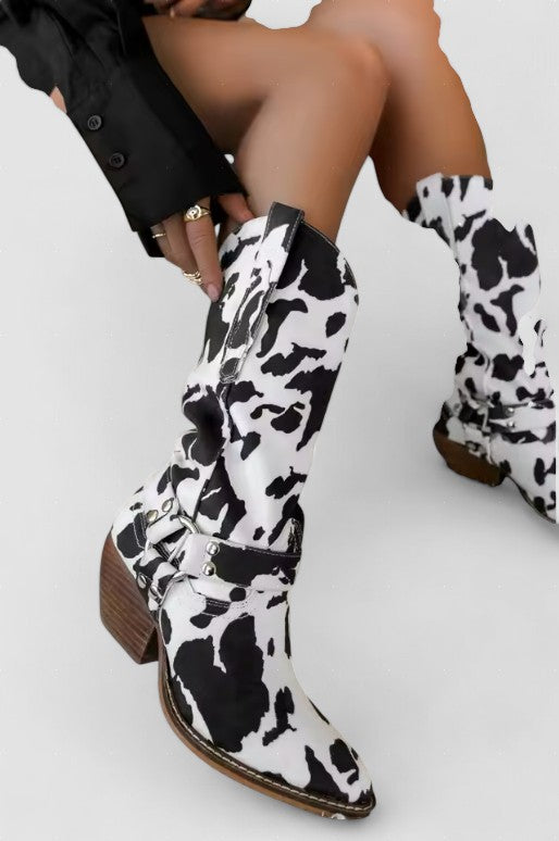 Vale – Botine Cowboy din Piele Animal Print pentru Damă