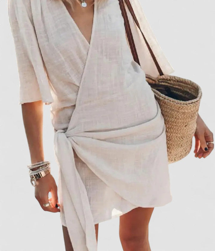 Angelin – Rochie de Damă din In cu Decolteu în V Elegantă de Vară