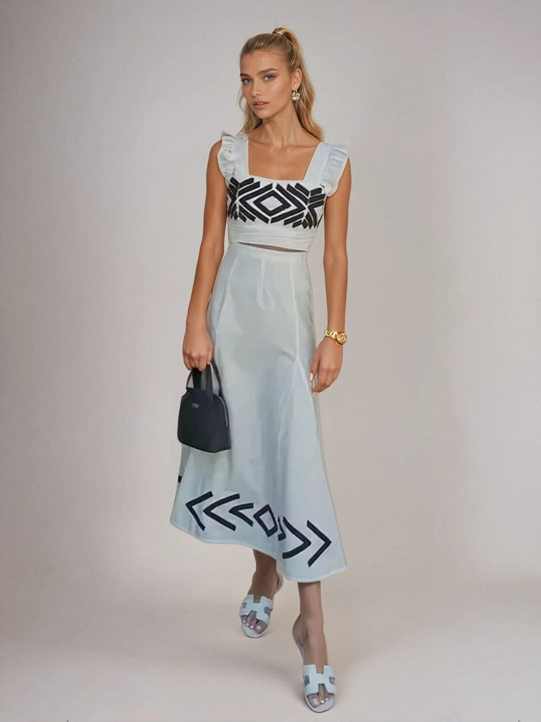 Cristeta – Compleu Damă Elegant cu Fustă și Top Chic Feminin