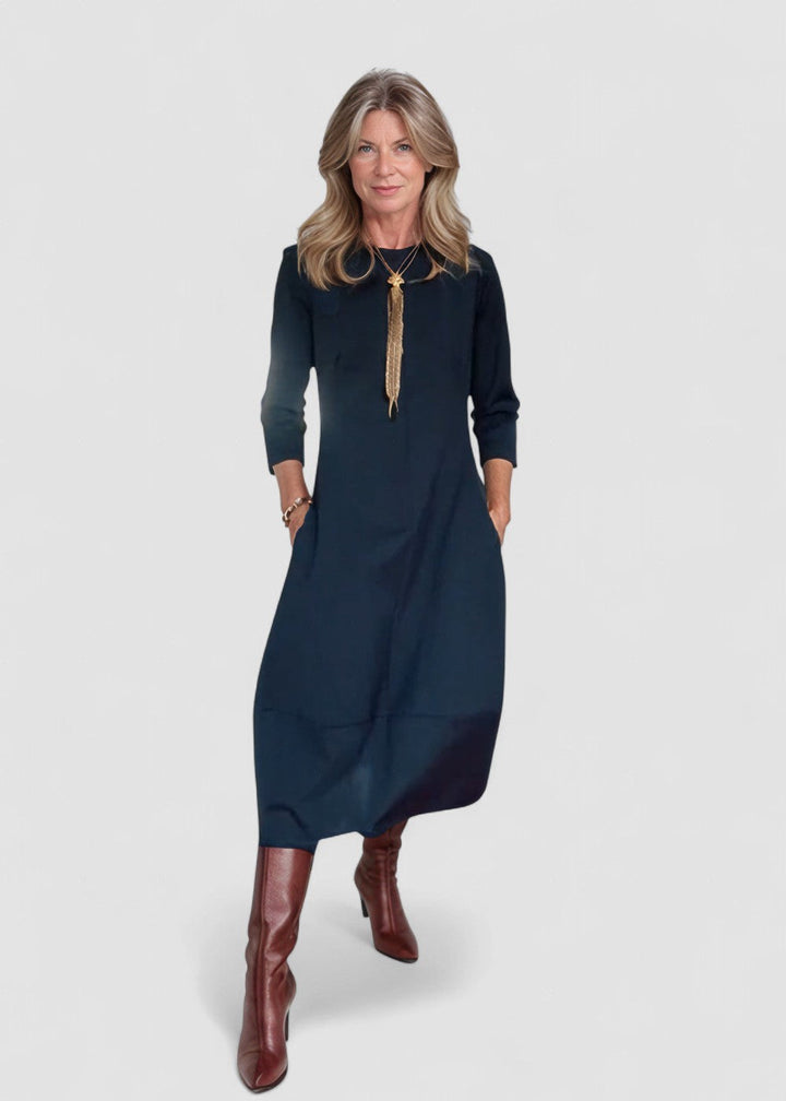 Nele – Rochie de Damă Midi Elegantă cu Mâneci 3/4 și Buzunare