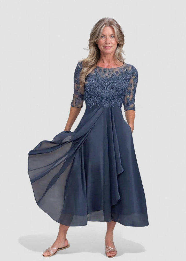 Leni – Rochie de Damă Elegantă din Chiffon cu Top Brodat