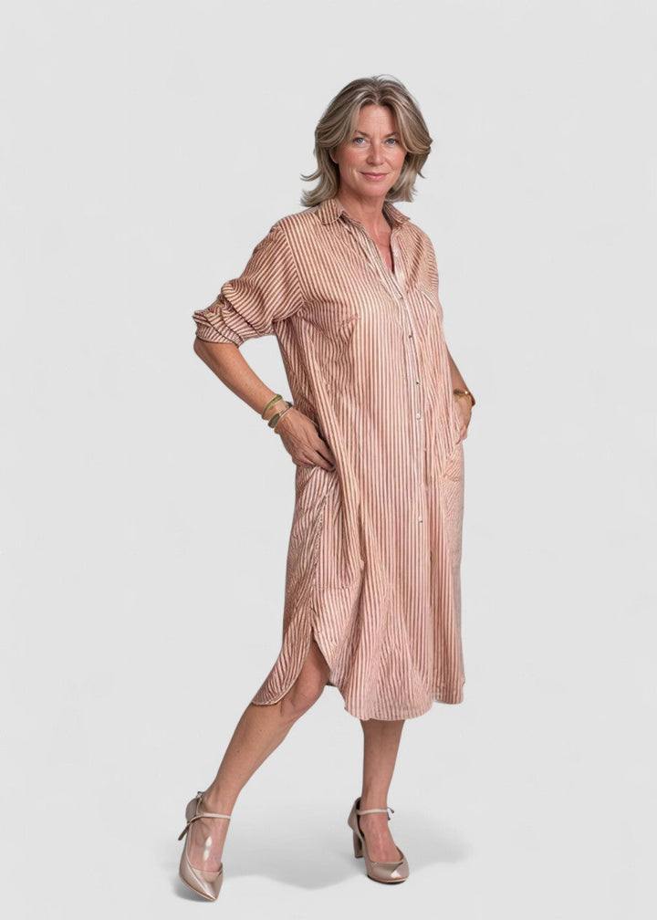 Alina™ | Rochie cămașă cu dungi și nasturi