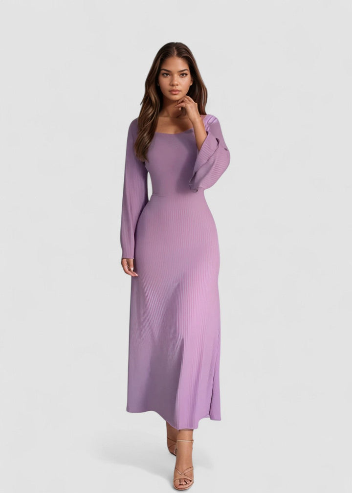 Nora™ | Rochie maxi din jacard cu mâneci