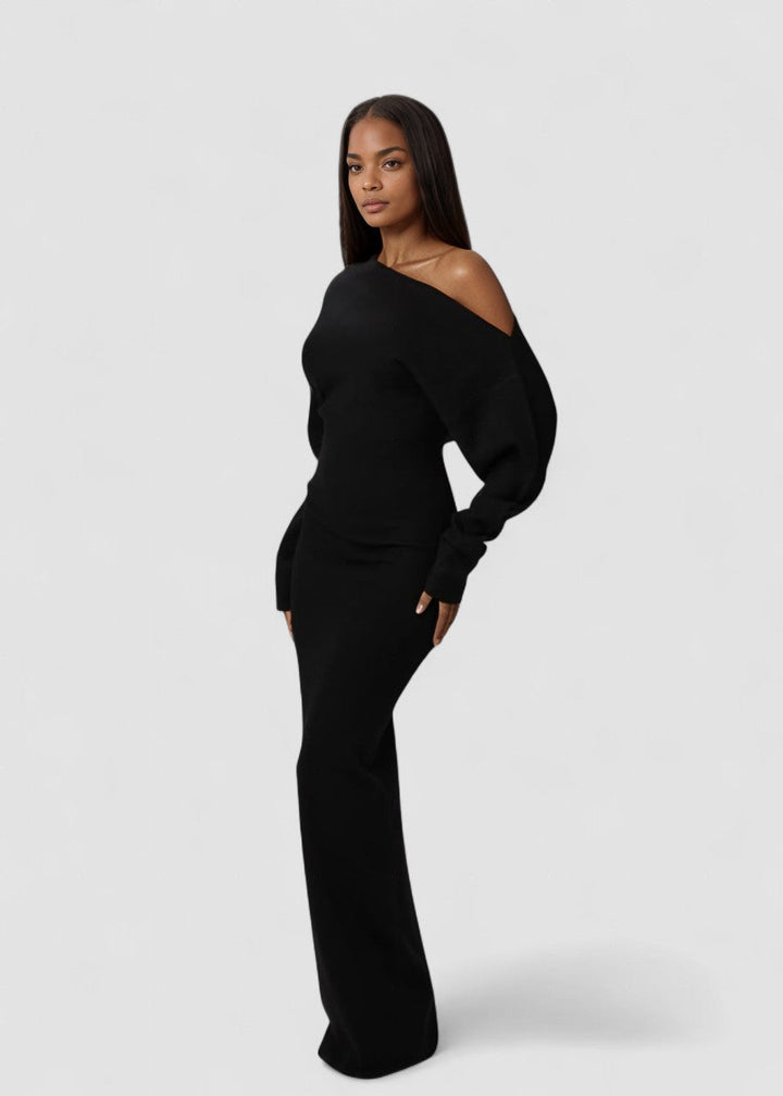 Rosalie – Rochie Maxi Fără Bretele Tricot Elegantă de Damă