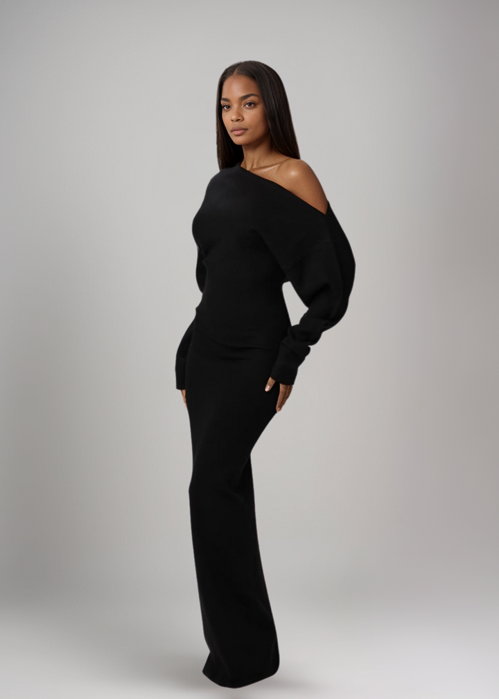 Rosalie – Rochie Maxi Fără Bretele Tricot Elegantă de Damă