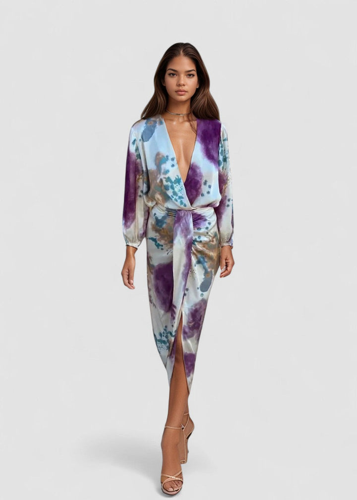 Hedwig – Rochie Midi de Damă Artistică cu Legare în Talie