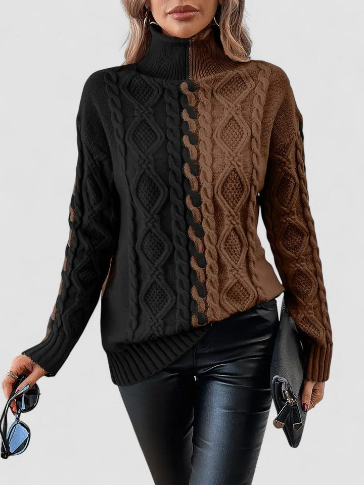 LEOVIA | Pulover Elegant cu Dungi și Guler Înalt