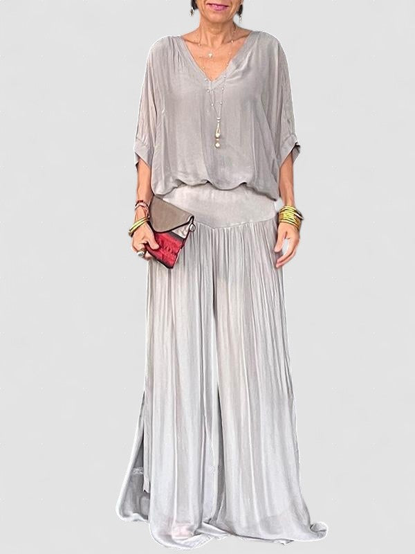 ESMERALDA – SET DIN DOUĂ PIESE CU PANTALONI LARGI DIN CHIFFON ELEGANT