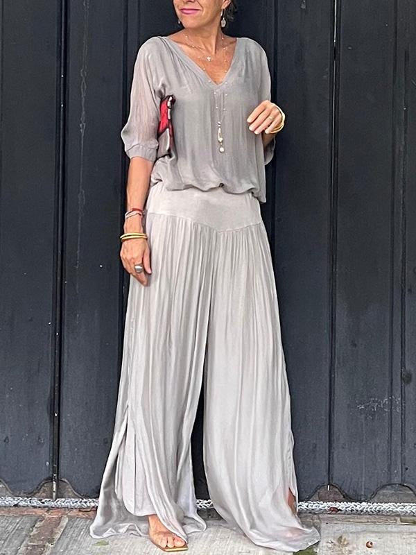 ESMERALDA – SET DIN DOUĂ PIESE CU PANTALONI LARGI DIN CHIFFON ELEGANT