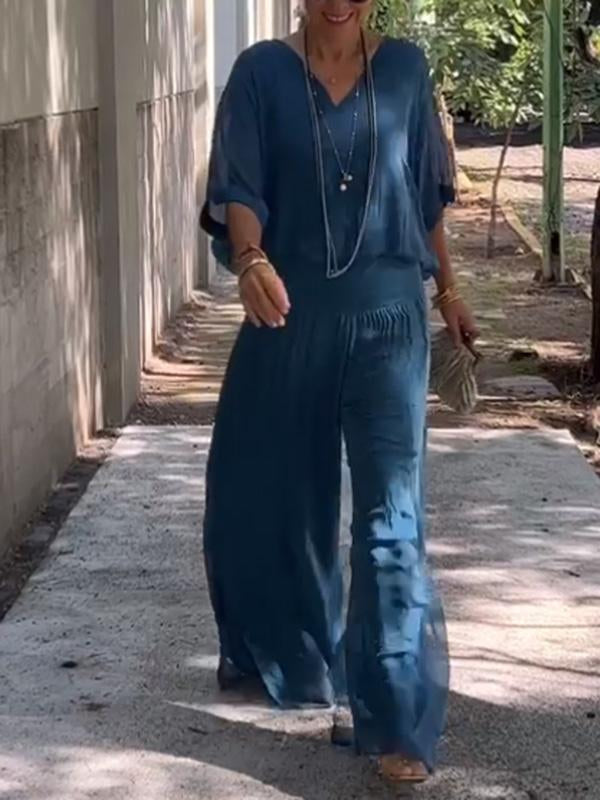 ESMERALDA – SET DIN DOUĂ PIESE CU PANTALONI LARGI DIN CHIFFON ELEGANT