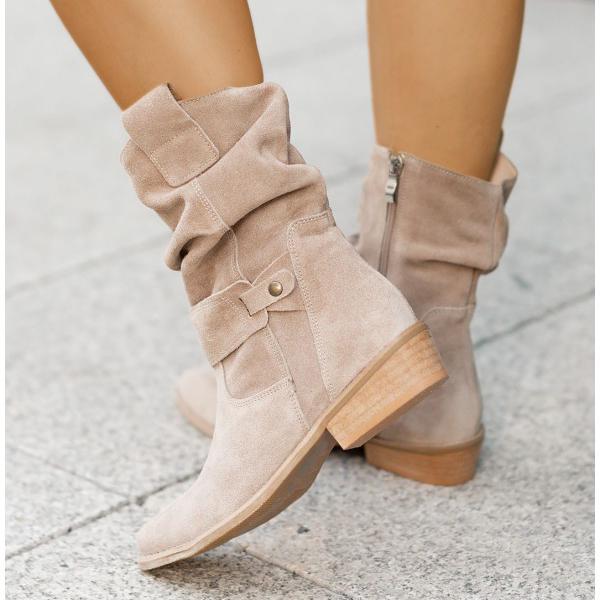 Alexis – Botine de Damă din Suede cu Toc Jos Elegant