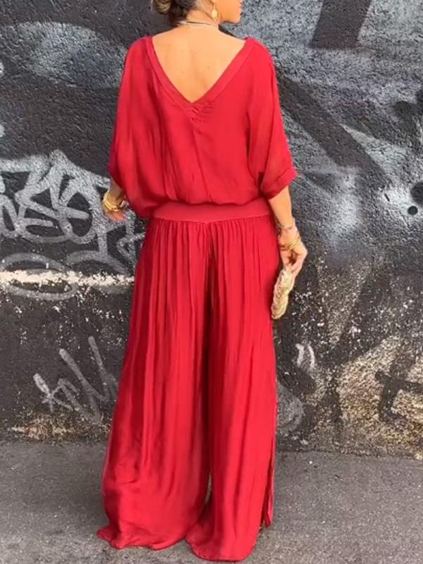 ESMERALDA – SET DIN DOUĂ PIESE CU PANTALONI LARGI DIN CHIFFON ELEGANT