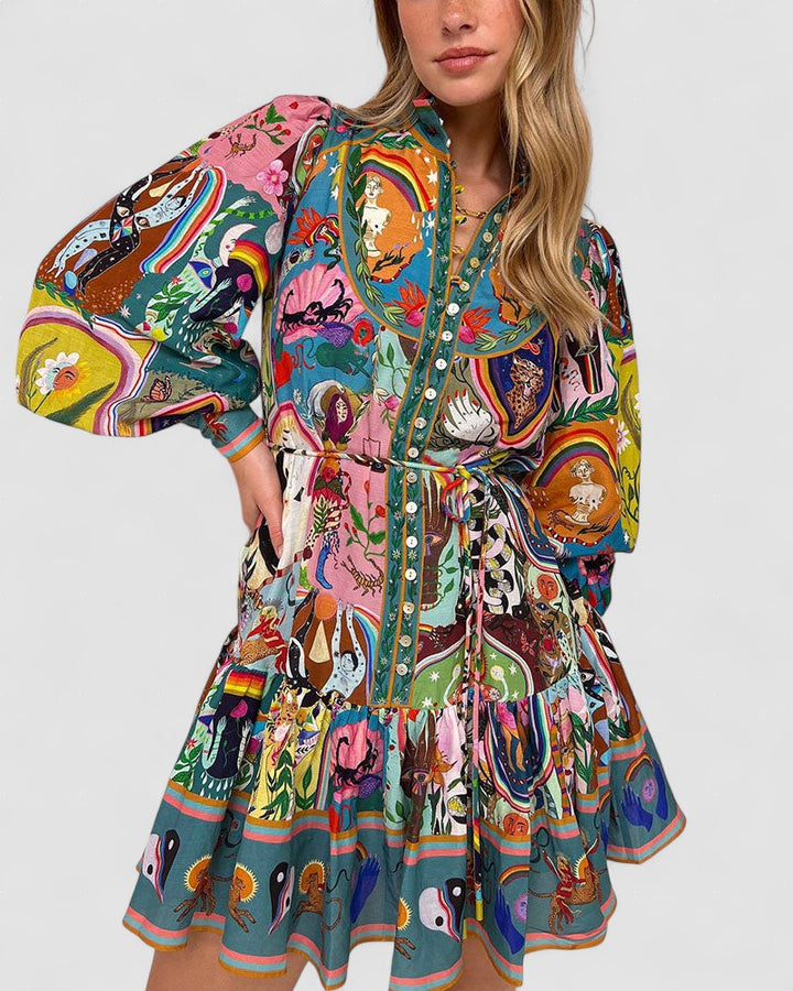 Madeleine – Rochie de Damă Elegantă cu Imprimeu Floral și Mâneci Lungi