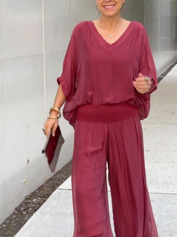 ESMERALDA – SET DIN DOUĂ PIESE CU PANTALONI LARGI DIN CHIFFON ELEGANT