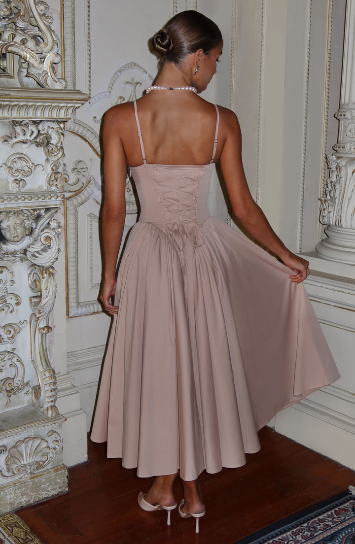 Luminara – Rochie Midi de Damă Elegantă cu Top Ajustat și Fustă Voluminoasă