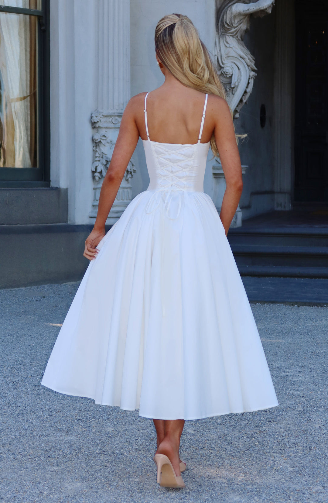 Luminara – Rochie Midi de Damă Elegantă cu Top Ajustat și Fustă Voluminoasă