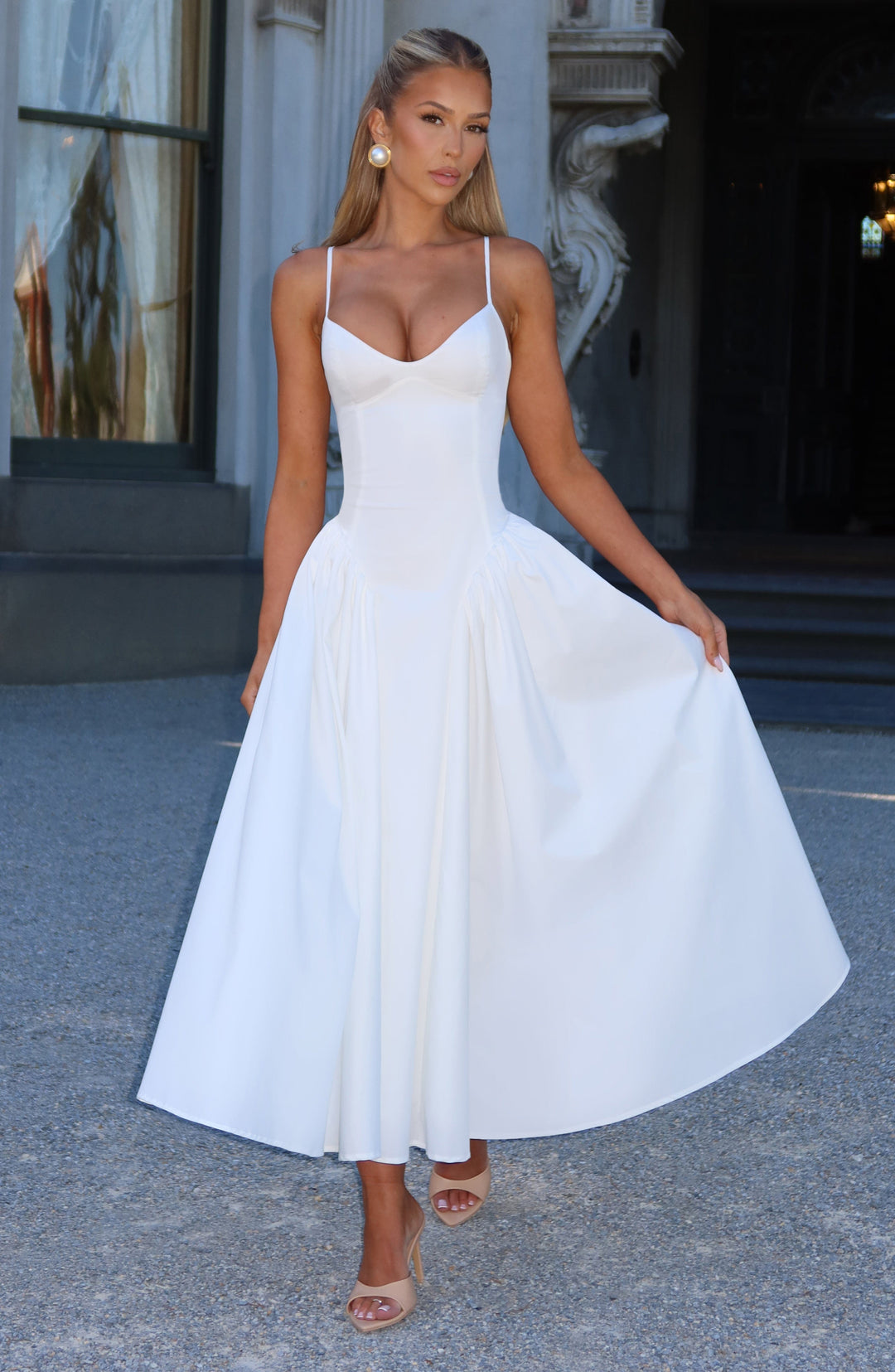 Luminara – Rochie Midi de Damă Elegantă cu Top Ajustat și Fustă Voluminoasă