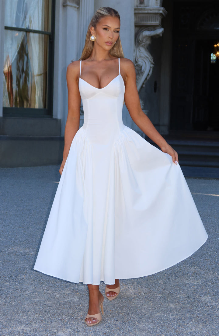 Luminara – Rochie Midi de Damă Elegantă cu Top Ajustat și Fustă Voluminoasă