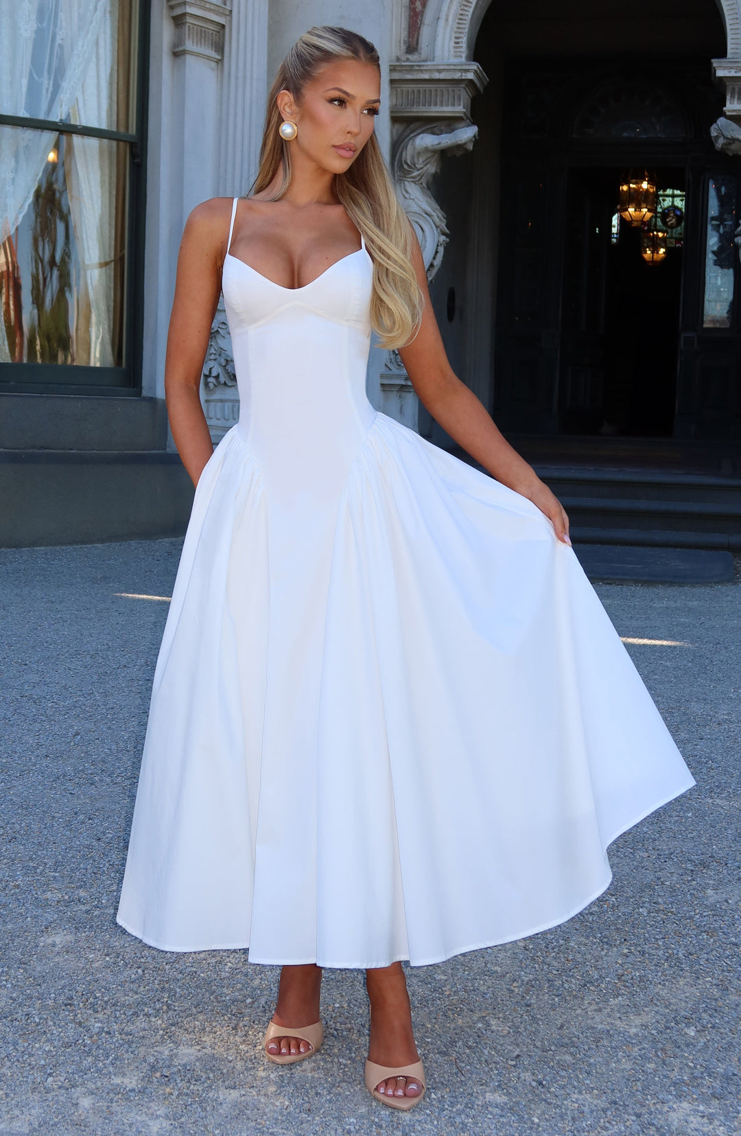 Luminara – Rochie Midi de Damă Elegantă cu Top Ajustat și Fustă Voluminoasă