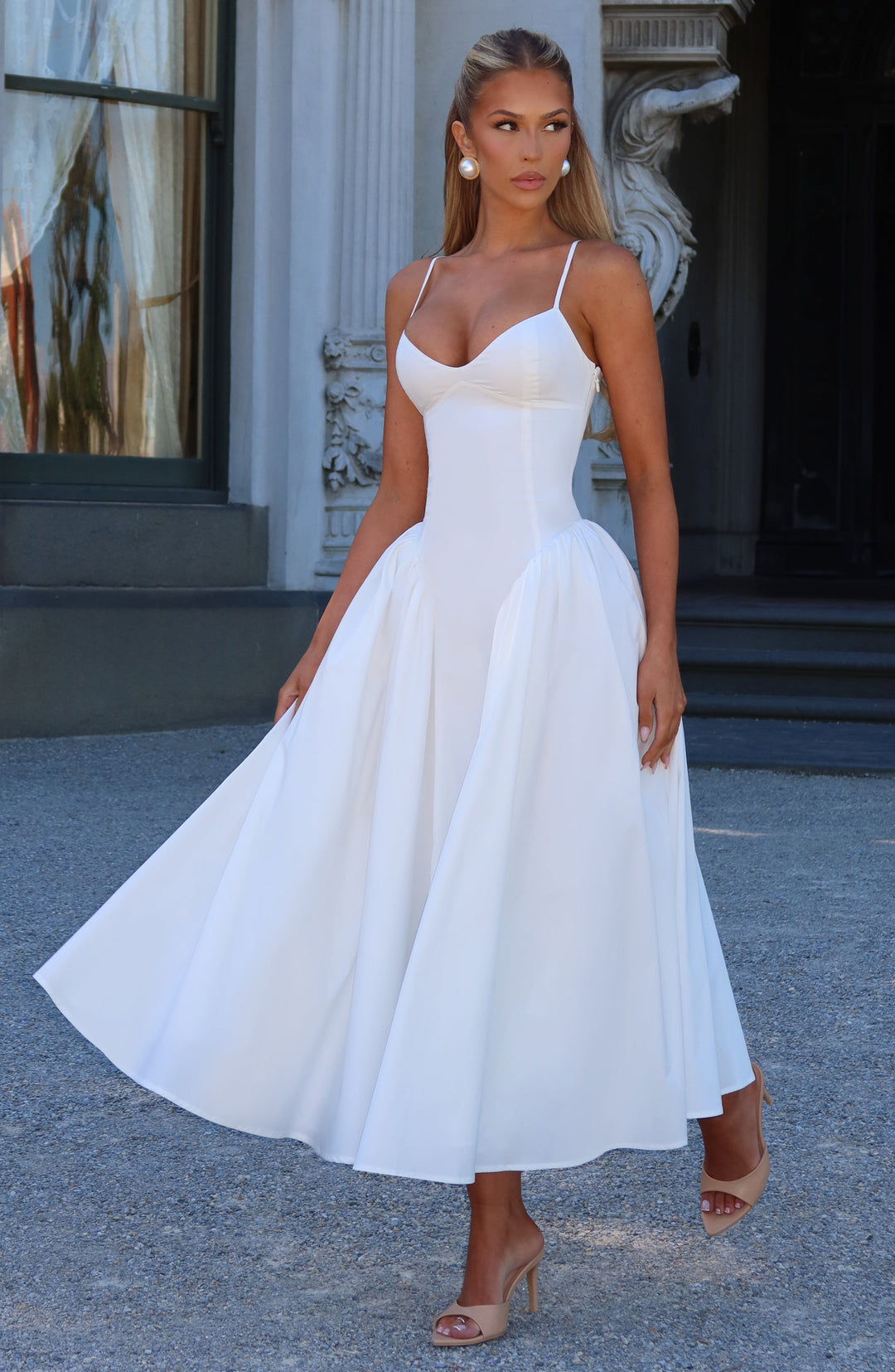 Luminara – Rochie Midi de Damă Elegantă cu Top Ajustat și Fustă Voluminoasă