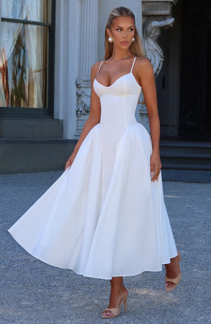 Luminara – Rochie Midi de Damă Elegantă cu Top Ajustat și Fustă Voluminoasă