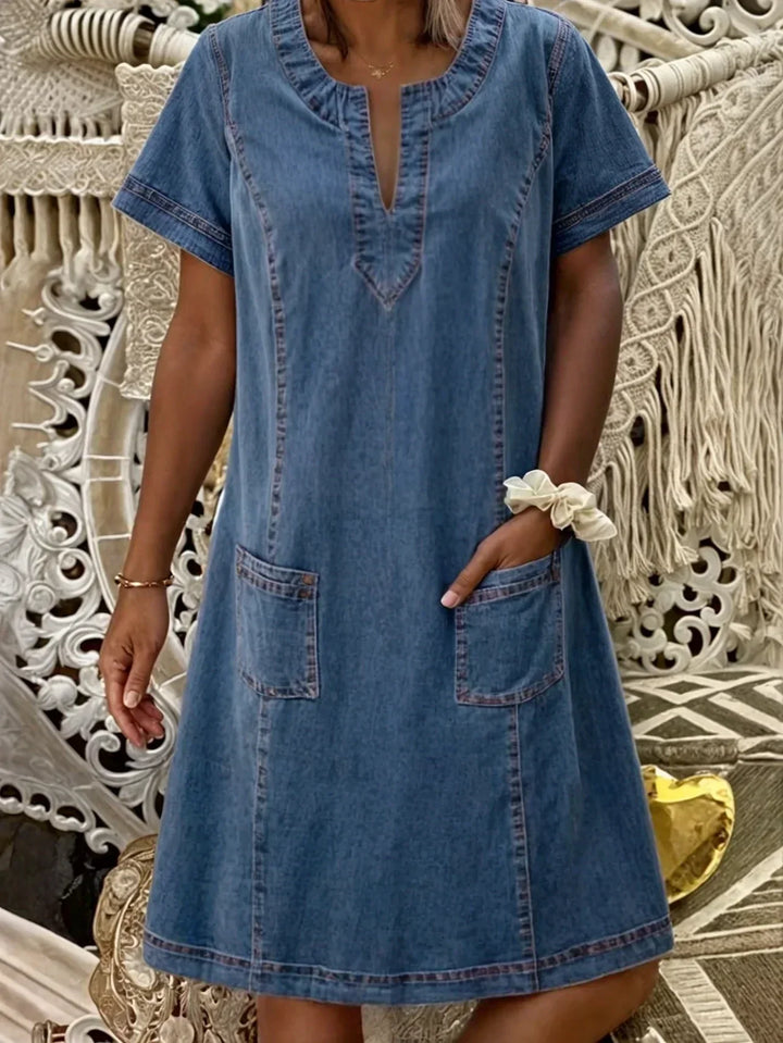 Raquel™ | Rochie tunică din denim cu buzunare