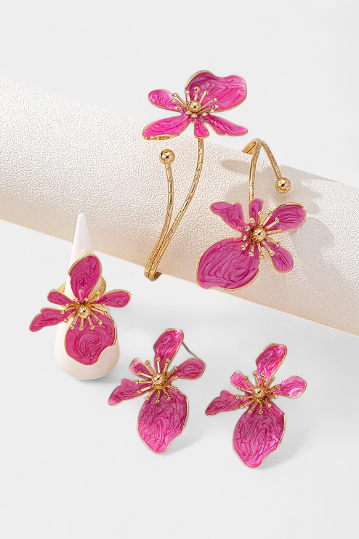 Irina – Set floral cu brățară, cercei și inel