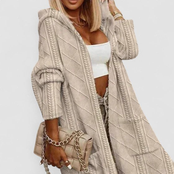 Jelone – Cardigan de Damă Lung cu Glugă din Tricot Moale