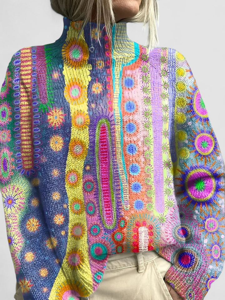 Daphne - Pulover Tricotat Colorat cu Guler Înalt