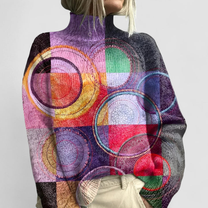 Jasmijn - Pulover tricotat cu guler înalt colorat