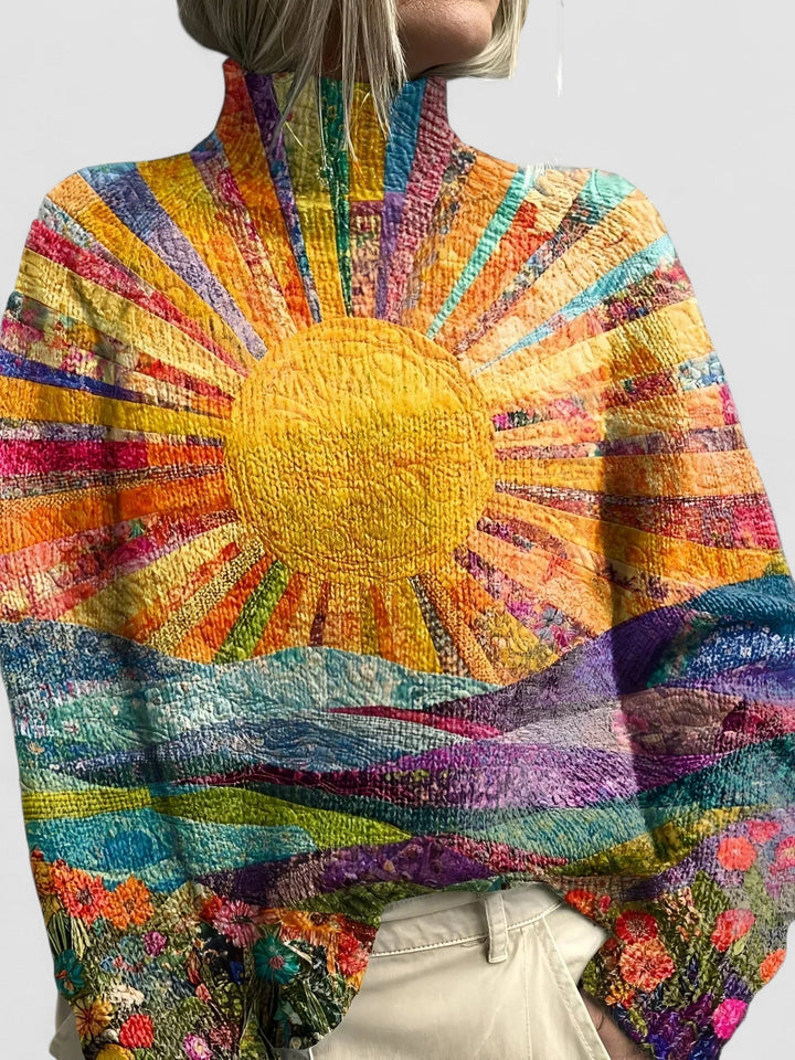 Simone - Pulover Colorat și Vesel cu Guler Înalt