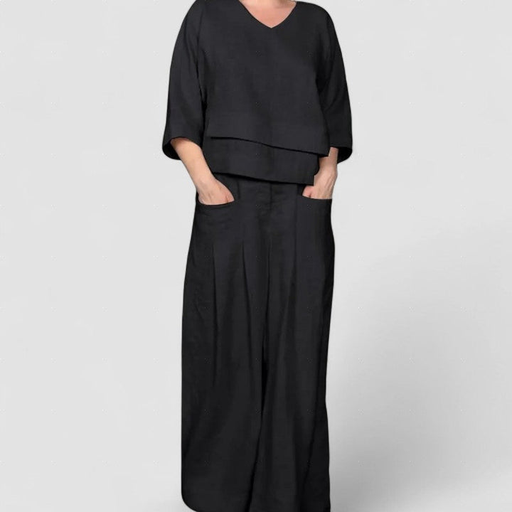 Set din două piese din bumbac și in cu mânecă scurtă